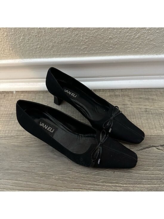 Vaneli Shoes - VANELI Vintage Black Bow Detail Women’s Kitten Heel Pumps
